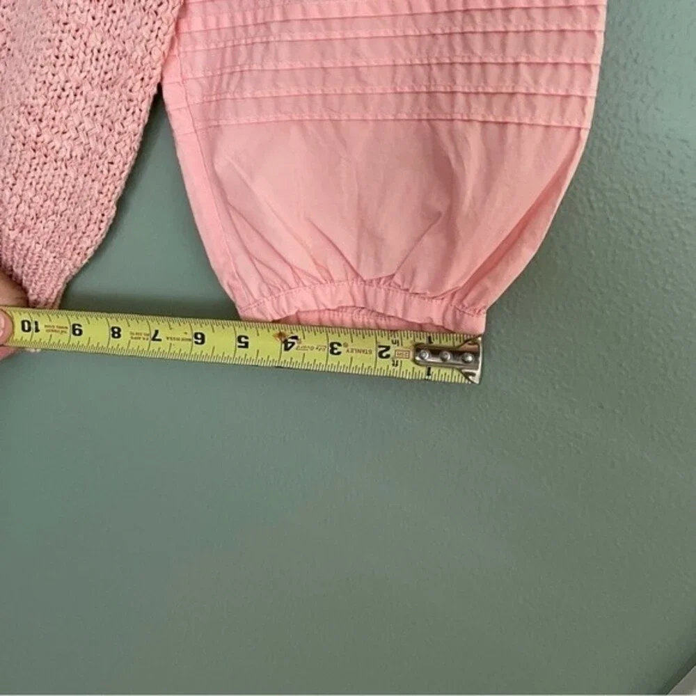 la vie rebecca taylor poplin blouse babydoll top peach pink knit v-neck preppy - Picture 10 of 14